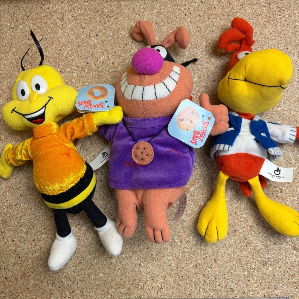 Vintage 1997 General Mills Breakfast Babies Plush Lot Buzz Bee Chip Sonny 3pc